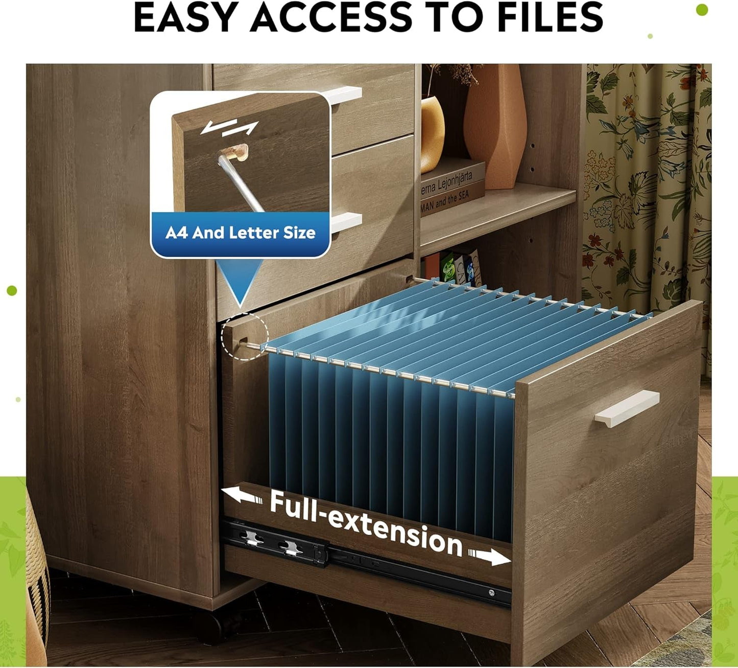 3 Drawer Mobile File Cabinet, Wood Lateral Filing Cabinet, Printer Stand with Open Shelves for Home Office, Gray Oak-4