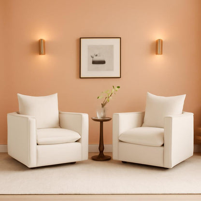 Swivel Accent Chair Set of 2 Beige Upholstered Chairs-0