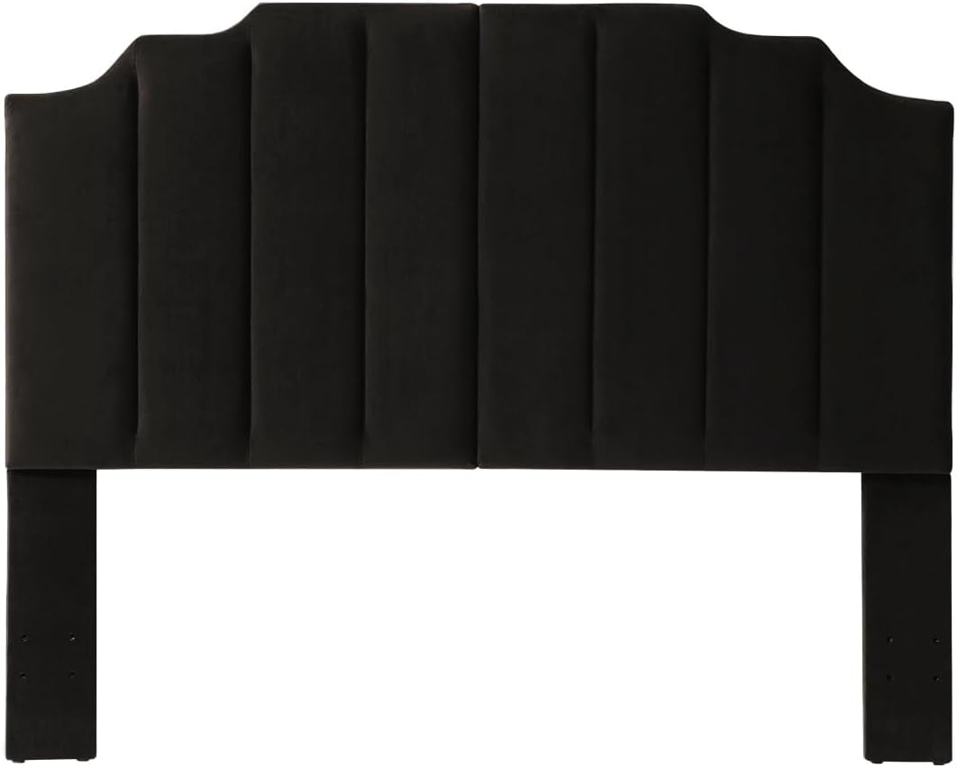 Elegant Black Velvet Tufted Queen Headboard with Curved Design-2