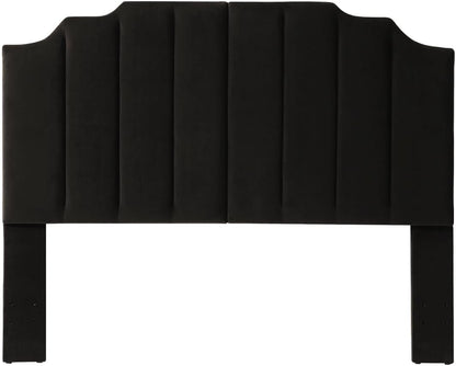 Elegant Black Velvet Tufted Queen Headboard with Curved Design-2