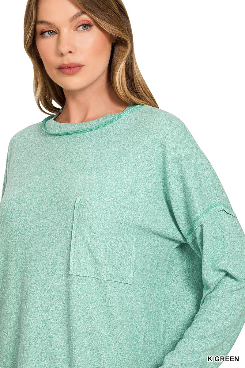 Zenana Soft Melange Hacci Round-Neck Long Sleeve T-Shirt
