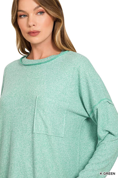 Zenana Soft Melange Hacci Round-Neck Long Sleeve T-Shirt