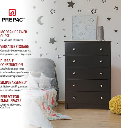 Sonoma 5-Drawer Chest for Bedroom in Black-4