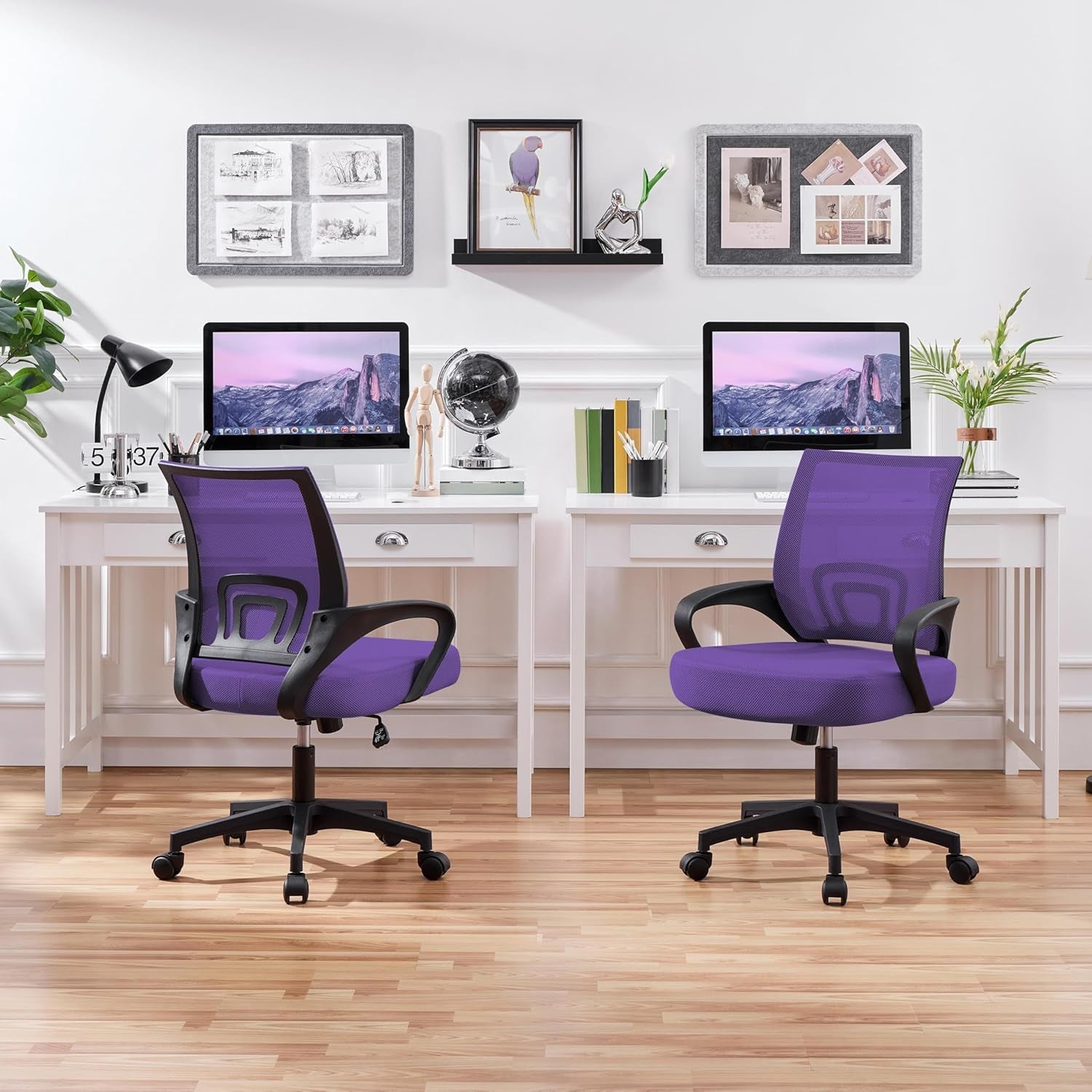 2Pcs Mesh Adjustable Desk Chairs, Ergonomic Executive Chairs with Lumbar Support for Back Pain Purple-1