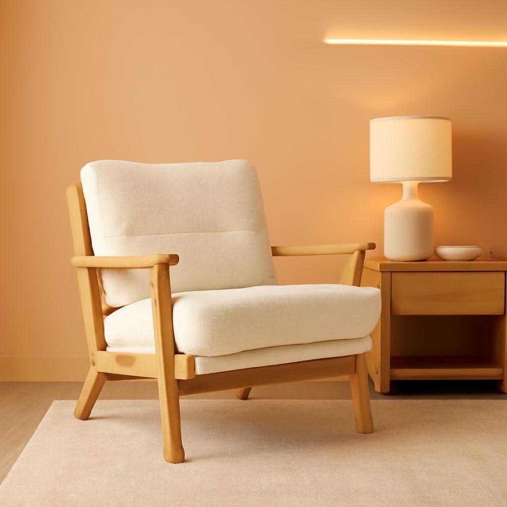 Solid Wood ArmchairWithPillow Khaki Teddy Velvet Upholstery-0