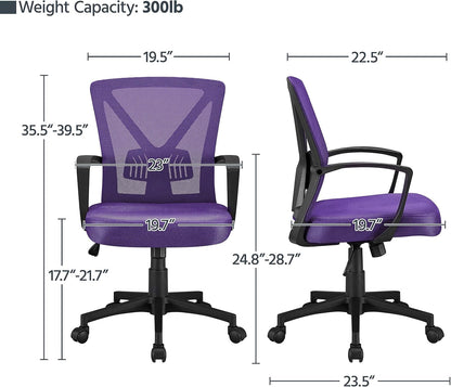 Mesh Office Desk Chairs Ergonomic Task Chairs with Adjustable Lumbar Support Mid Back Swivel Chair Purple-2