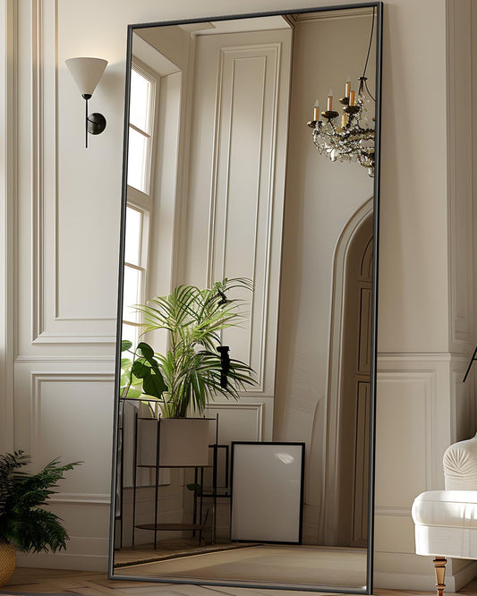 71"X28" Full Length Mirror, Floor Mirror, Full Length Mirror with Stand, Full Body Floor Mirror Bedroom Wall Mirror, Large Mirror, Leaning, Standing or Hanging Horizontally/Vertically, Black-0