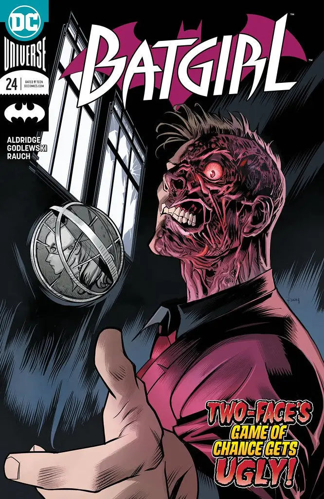 Comic book cover of DC COMICS: BATGIRL #24 featuring a grotesque two-faced villain