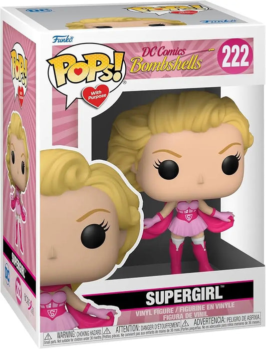 Funko Pop vinyl figure of Comics Bombshells Supergirl in a pink superhero outfit