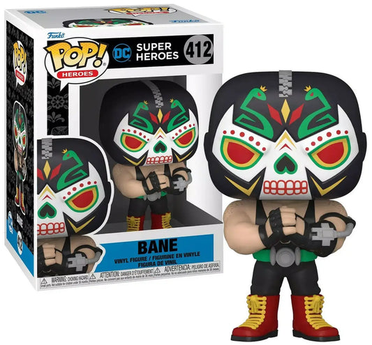 Colorful Funko Pop! figure of Bane from DC Super Heroes in luchador mask and outfit