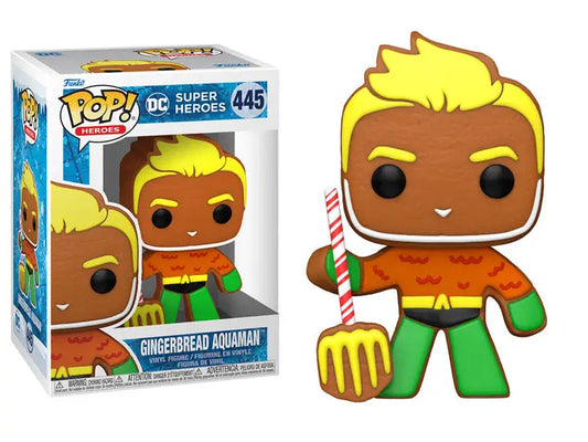 Funko Pop Gingerbread Aquaman figure in holiday attire for Super Heroes Gingerbread collection