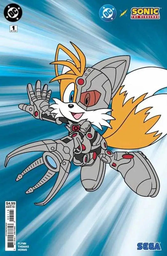 Cyborg Tails comic book cover from DC X Sonic The Hedgehog crossover event on card stock