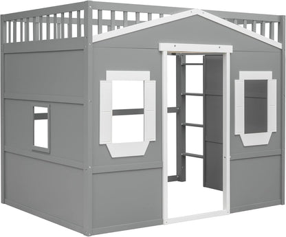 Full Playhouse Loft Bed with Window and Ladder-4