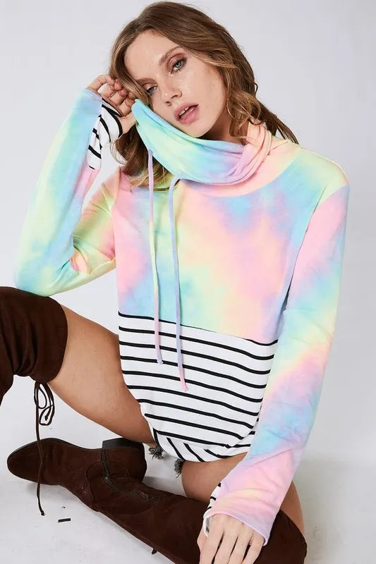 BiBi Tie Dye French Terry Cowl Neck Top