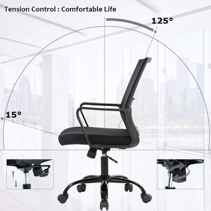 Home Office Chair Ergonomic Desk Chair Swivel Rolling Computer Chair Executive Lumbar Support Task Mesh Chair Adjustable Stool for Women Men (Black)-3