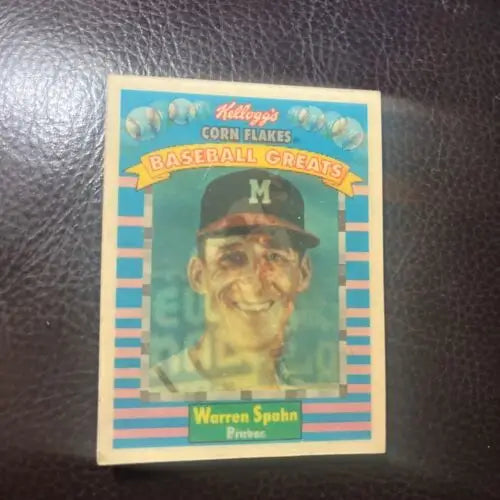 Kellogg’s Warren Spahn baseball card from 1991 trading cards, NM+ condition