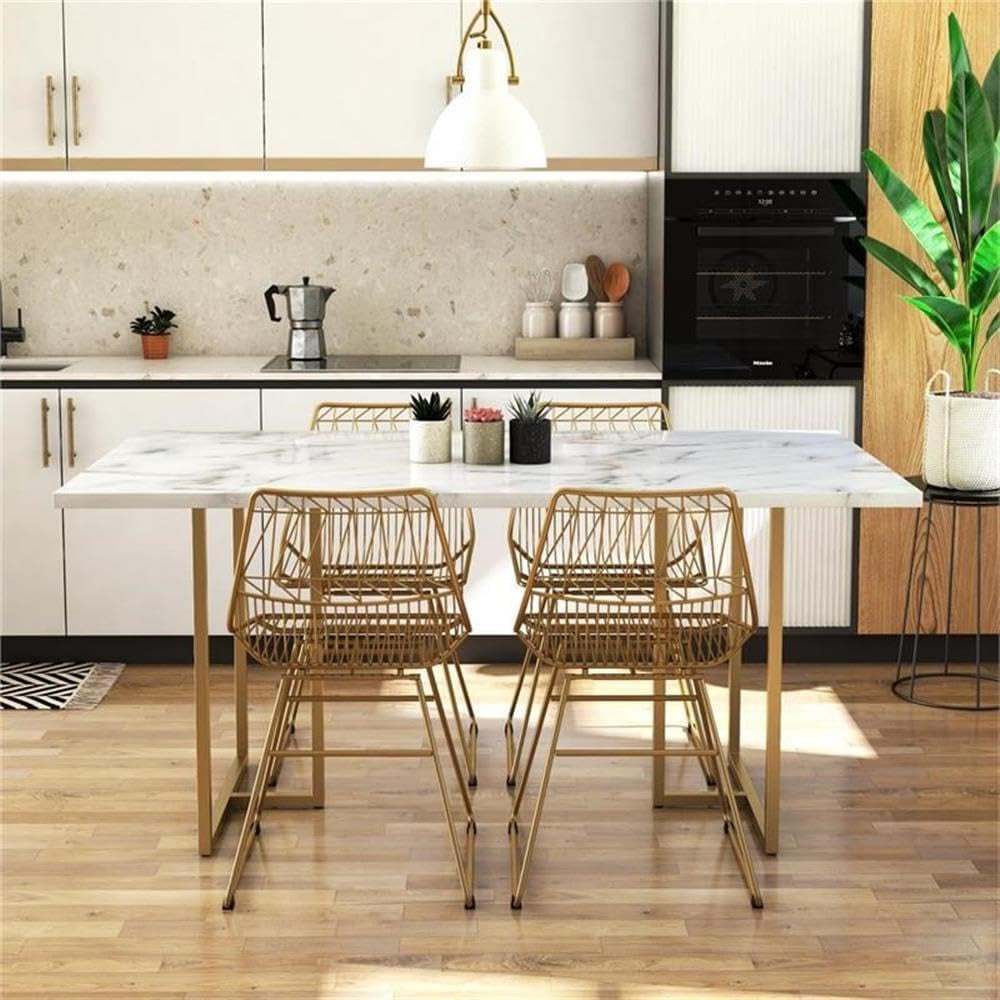 Cosmoliving Astor Dining Table, White Marble Top with Gold Legs-3