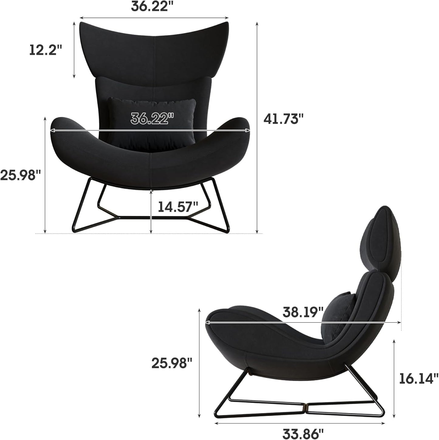 Beige Velvet Wingback Accent Chair Mid Century Modern-1