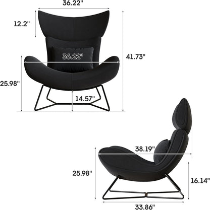 Beige Velvet Wingback Accent Chair Mid Century Modern-1