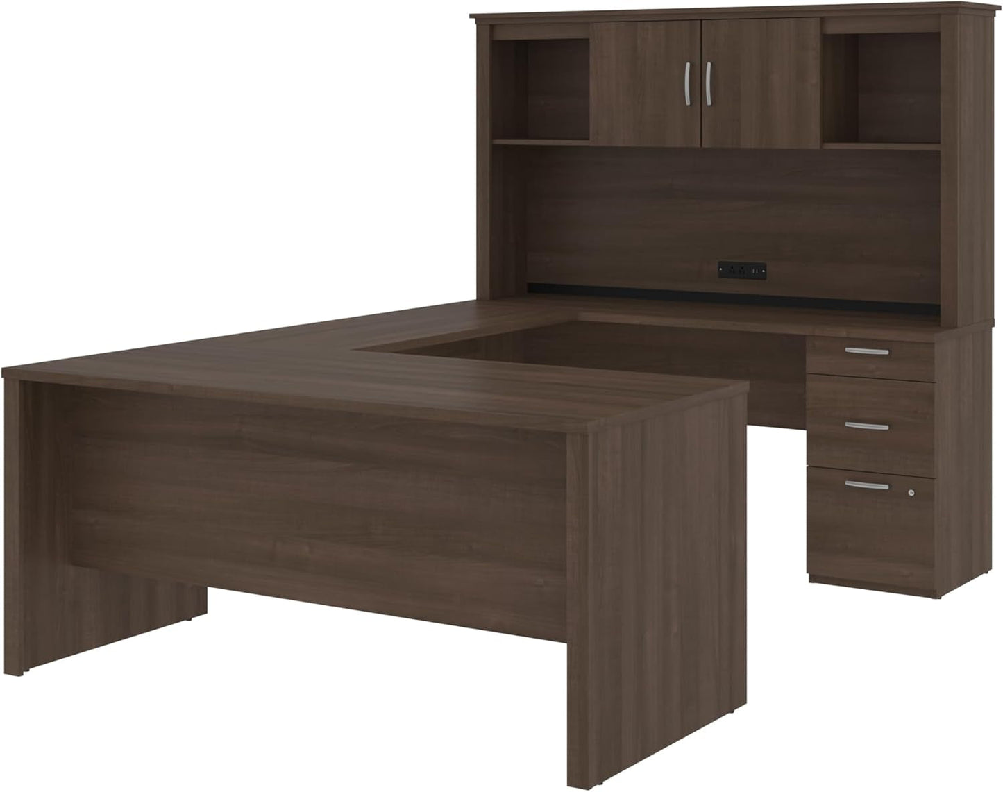 Logan U or L-Shaped Executive Office Desk with Pedestal and Hutch in Antigua, 66W-3