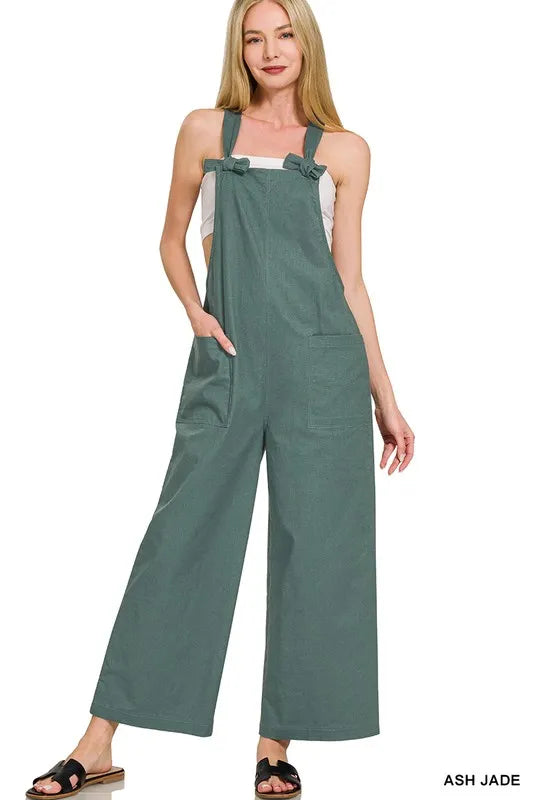 Zenana Woven Knot Strap Overalls