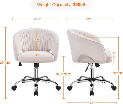 Cute Desk Chair Velvet Chair Vanity Chair with Wheels Home Office Chair Upholstered Modern Swivel Chair with Tufted Barrel Back for Study, Vanity, Bedroom Cream-2