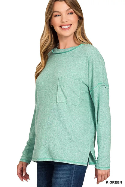Zenana Soft Melange Hacci Round-Neck Long Sleeve T-Shirt