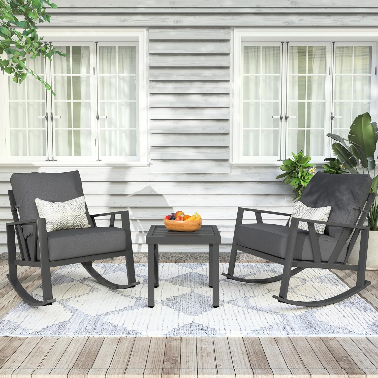 Outdoor Patio Rocking Chair Set With Coffee Table-0