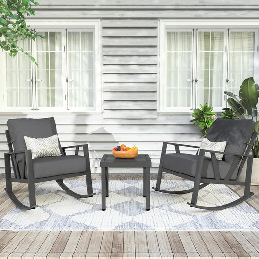 Outdoor Patio Rocking Chair Set With Coffee Table-0