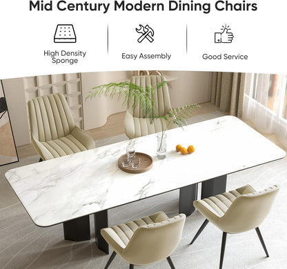 Modern Dining Chairs Set of 4, Comfortable Dining Room Chairs with Thick Cushions, Fabric Upholstered Side Chairs with Metal Legs for Kitchen, Khaki-3