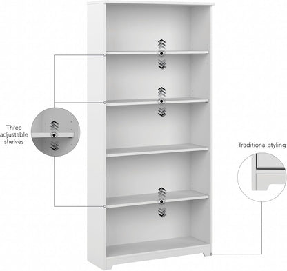 Bush Cabot Collection White Tall 5 Shelf Bookcase Unit-4