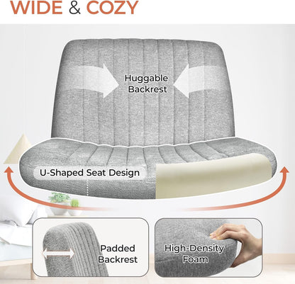 Cross Legged Office Desk Chair No Wheels Fabric Padded Modern Swivel Height Adjustable Wide Seat Computer Task Vanity Chair for Home Office Mid Back Accent Chair (Grey)-2