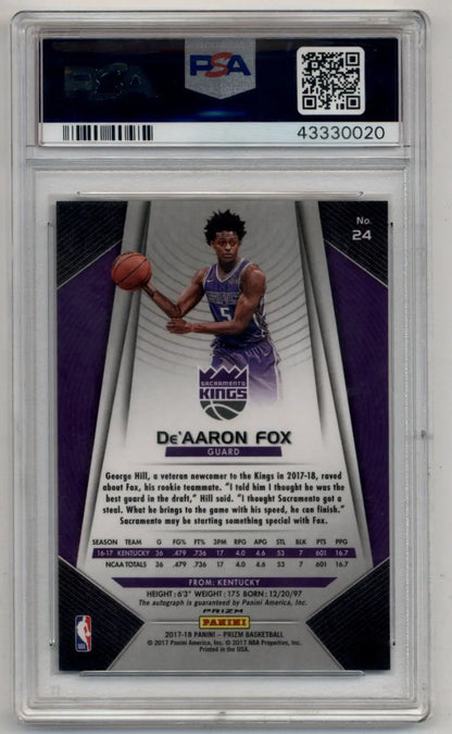 Graded De’Aaron Fox 2017-18 Prizm Auto basketball trading card PSA 9 Mint
