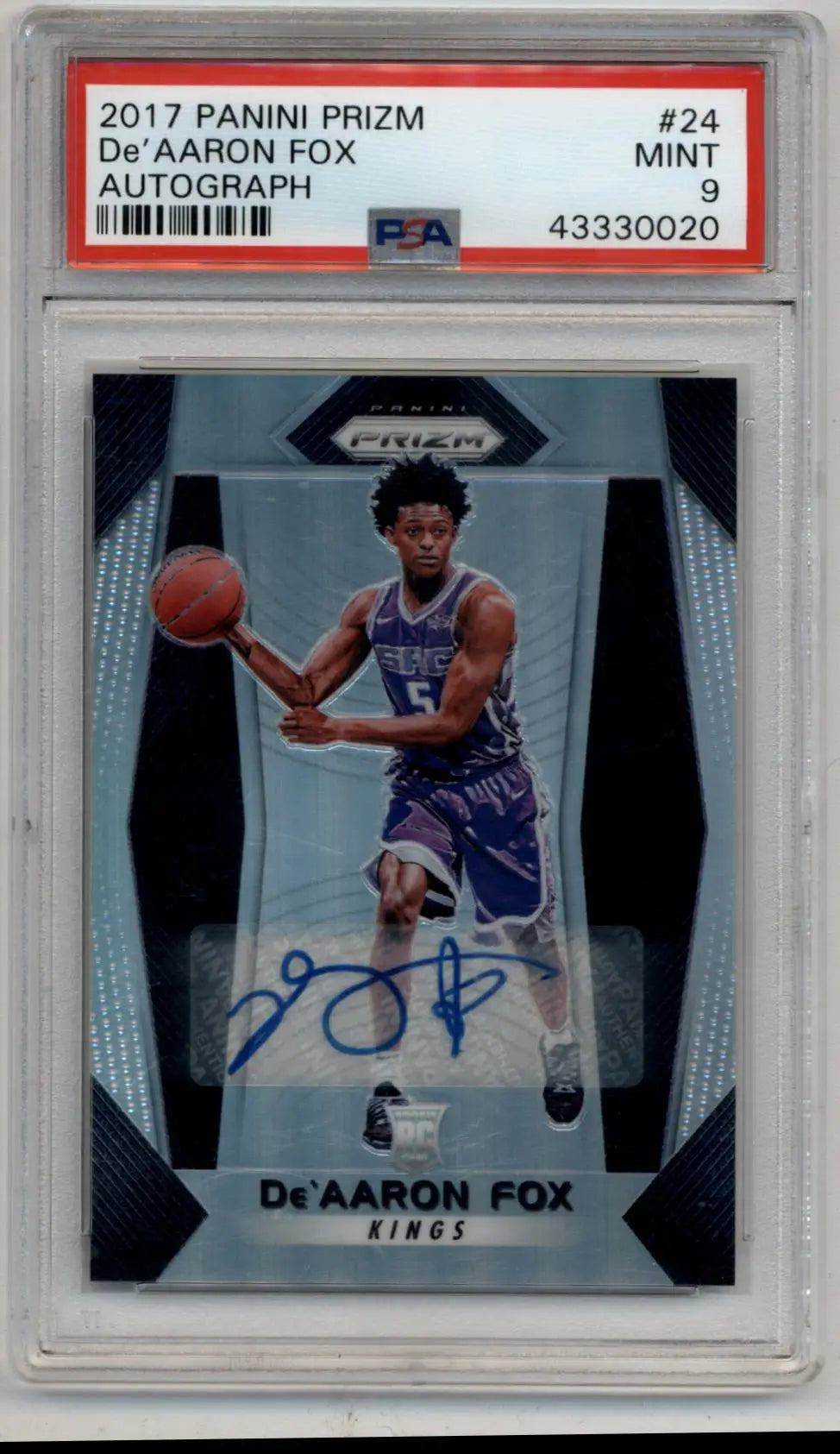 Prizm auto De’Aaron Fox 2017 Panini graded basketball card PSA Mint 9