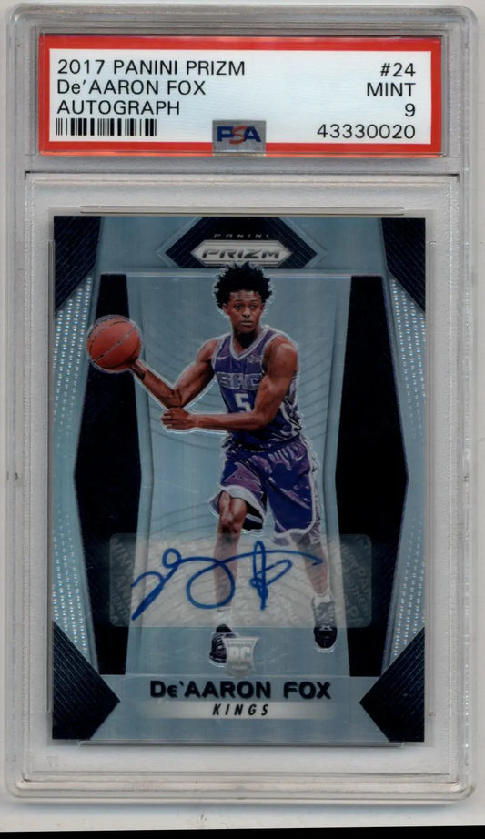 Prizm auto De’Aaron Fox 2017 Panini graded basketball card PSA Mint 9