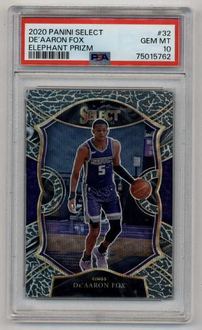 PSA 10 Gem Mint De’Aaron Fox 2020-21 Select Elephant basketball trading card