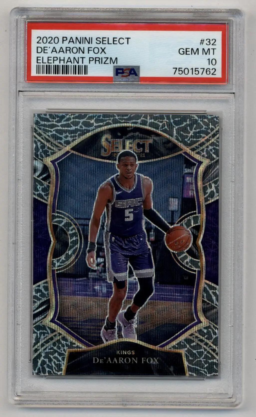 De’Aaron Fox 2020-21 Select Elephant Prizm card PSA GEM MT 10