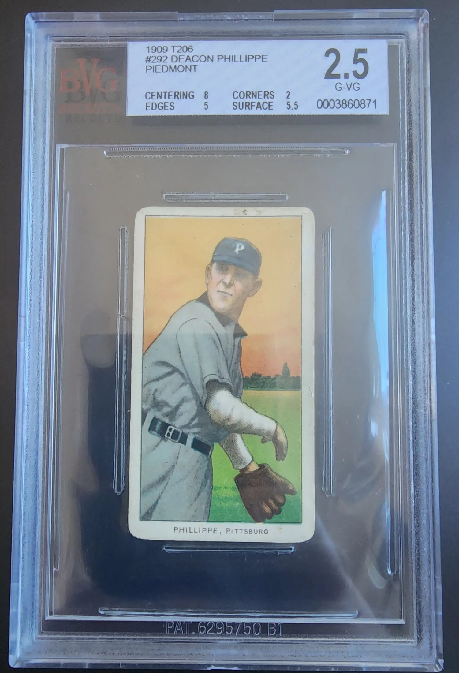 Vintage Deacon Phillippe T206 Piedmont baseball card in graded case, pitching pose