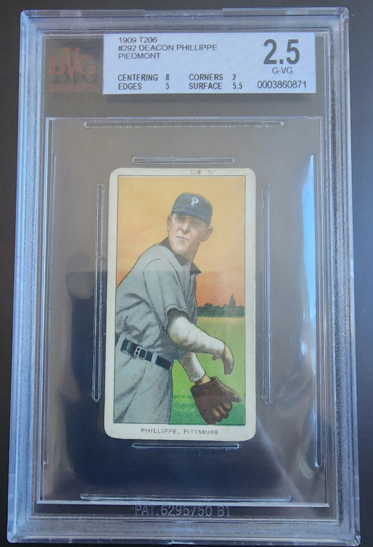 Vintage Deacon Phillippe T206 Piedmont baseball card in graded case, pitching pose