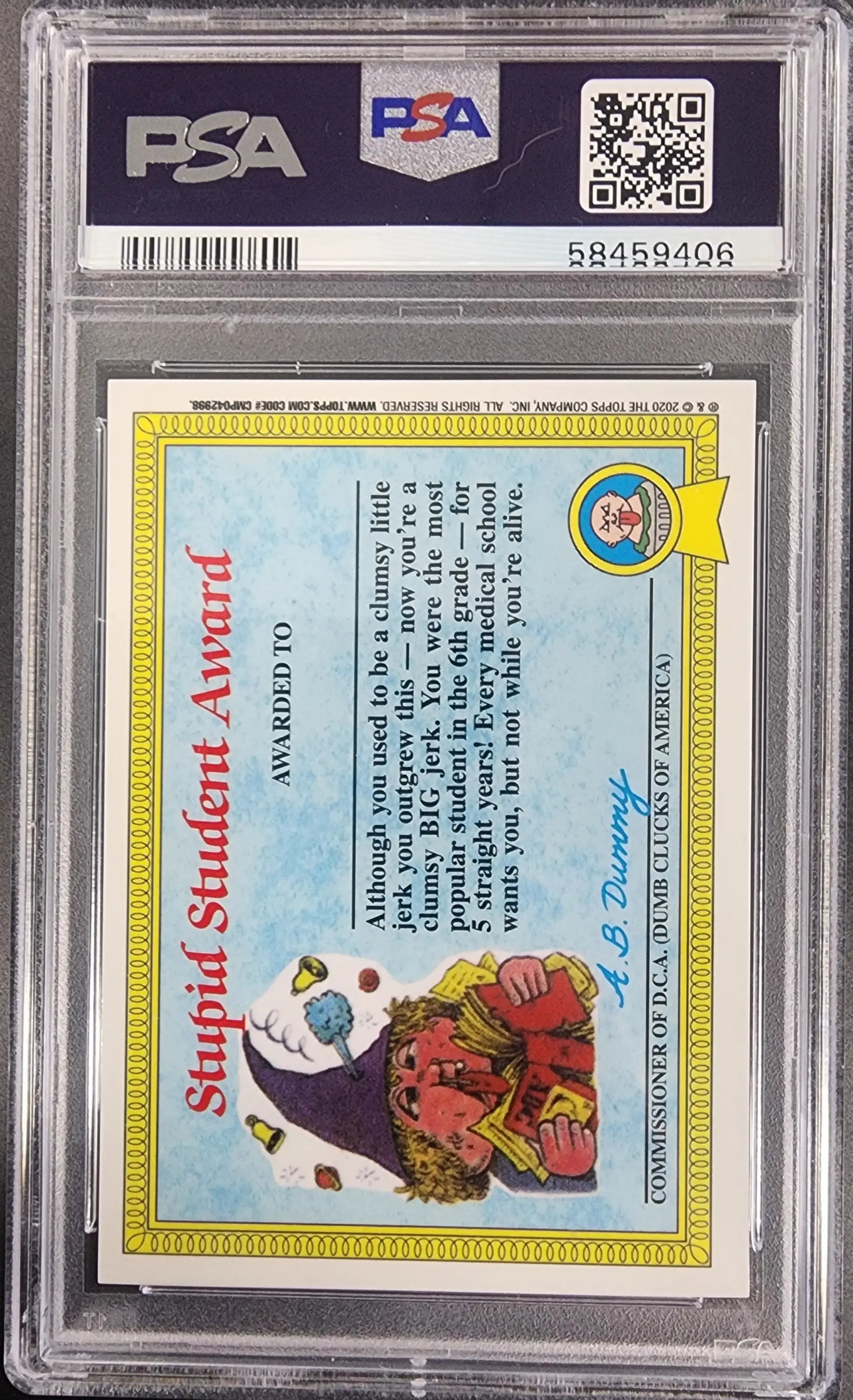PSA-graded Topps Garbage Pail Kids Dead Ted 2020 card featuring a Stupid Student Award design