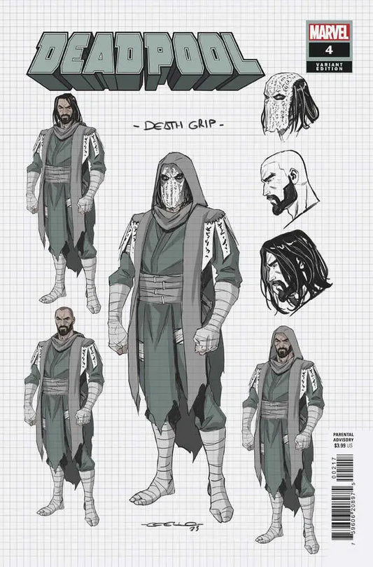 Character design sketches of a hooded figure for Deadpool #2 Iban Coello Design Variant