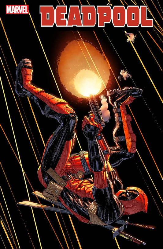 Deadpool #7 Scott Koblish Var comic cover featuring character falling through lines