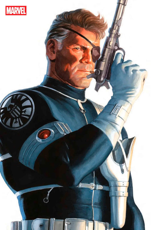 Nick Fury holding a gun in Deadpool Wolverine Alex Ross Timeless Full Art Variant