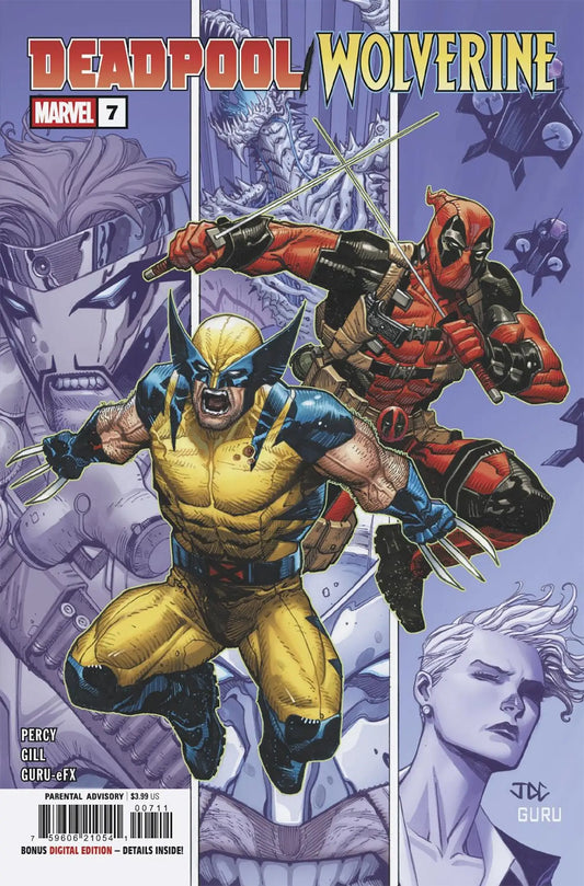 Comic book featuring Deadpool and Wolverine with all-new mutant foe, rated parental advisory