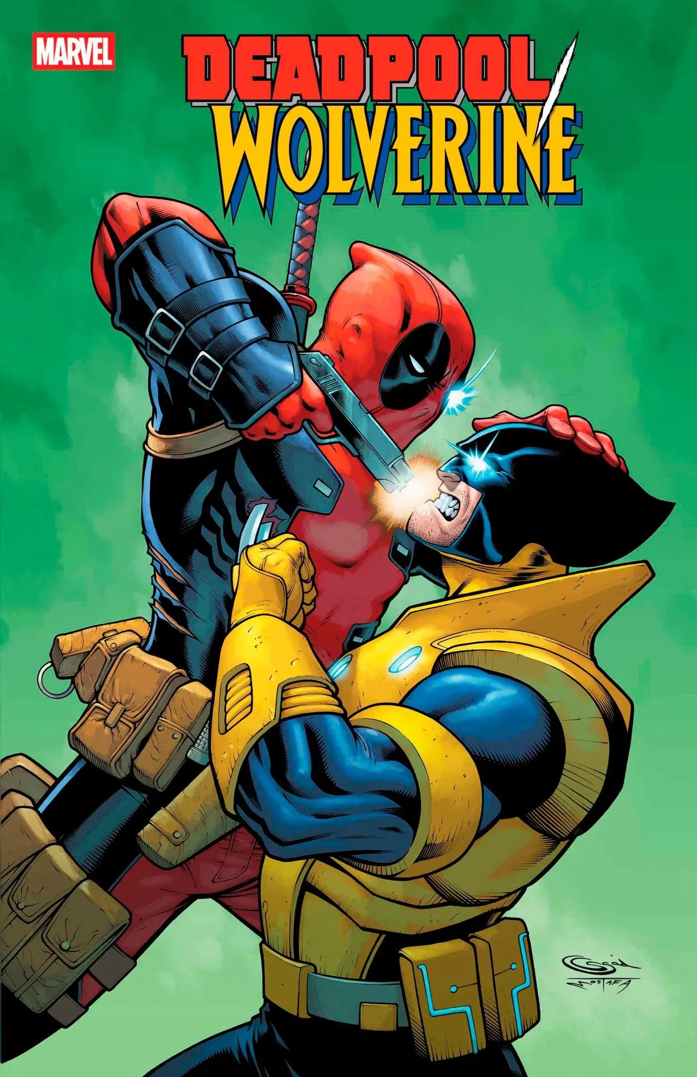 Comic book cover featuring Deadpool and Wolverine in a standoff for Deadpool/Wolverine #8 Sajad Shah Variant