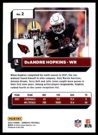 DeAndre Hopkins football card from 2022 Donruss Arizona Cardinals collection