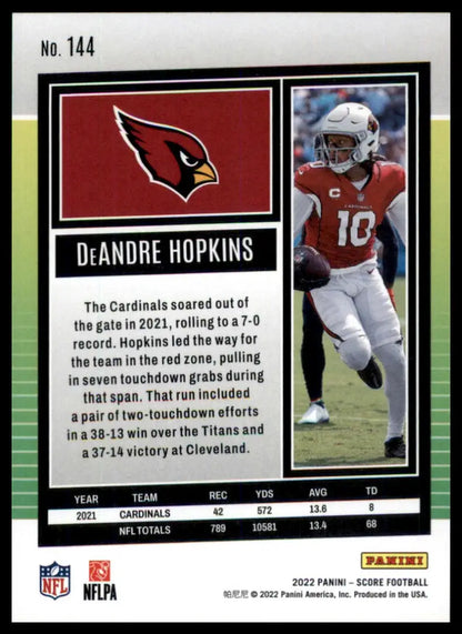 DeAndre Hopkins football card from 2022 Score Arizona Cardinals collection