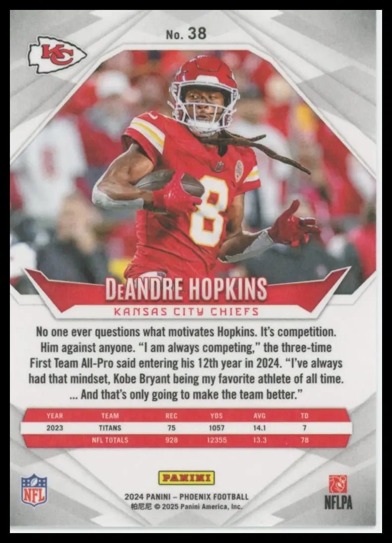 Football trading card featuring DeAndre Hopkins of the Kansas City Chiefs from Panini Phoenix