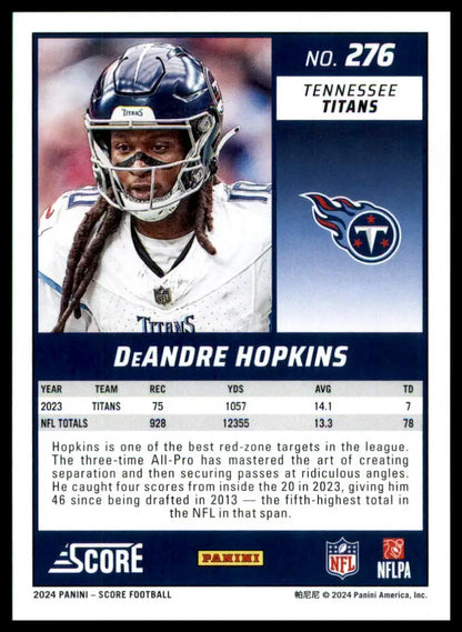 DeAndre Hopkins 2024 Score football card featuring Tennessee Titans player