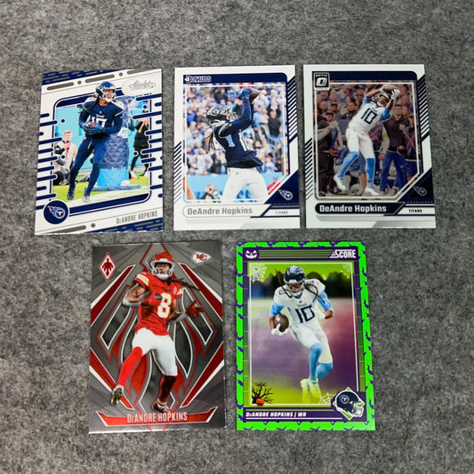 Collection of six DeAndre Hopkins football trading cards for Titans and Chiefs 2024 NFL Panini